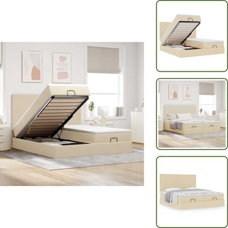 Letto matrimoniale - vidaXL Struttura Letto Pouf con Materassi Crema 180x200 cm in Tessuto - Coprimaterasso lavabile