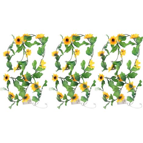 Guirlande lumineuse de 3 tournesols de 2,4 m (7,8 pi) avec 20 LED, alimentée par piles, idéale pour décorer un fond de mariage ou un décor floral en rotin. (1/5)
