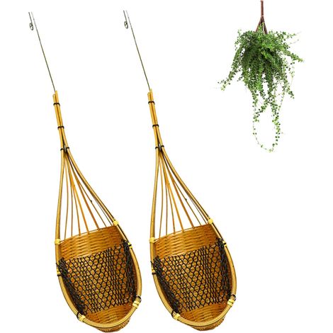 Jardinière suspendue pour orchidées avec crochet en métal, panier suspendu tressé bambou thaïlandais (1/5)