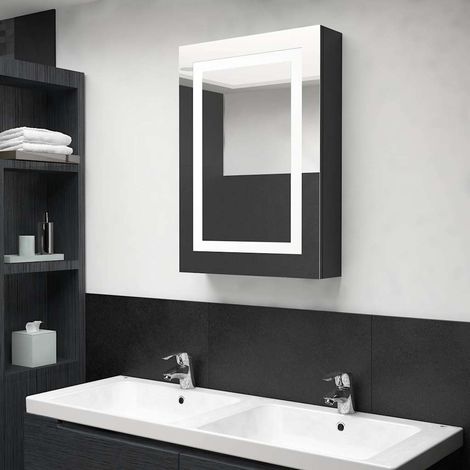 vidaXL Armoire de salle de bain à miroir LED noir brillant 50x13x70 cm (1/5)