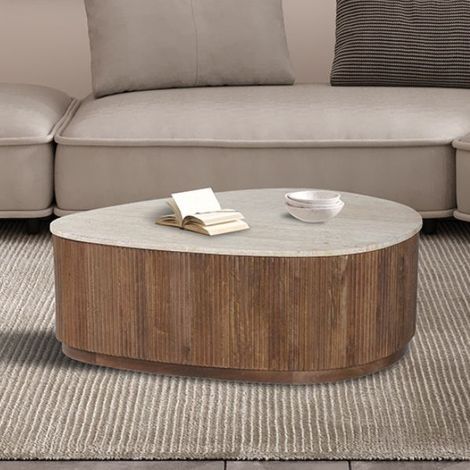 Table basse Nolan 100 x 80 x 35 cm Design Travertine Beige (1/5)