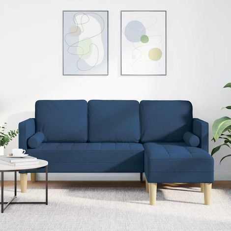 Ecksofa L-Form 173x131cm Stoff Blau mit Metallakzenten (1/5)