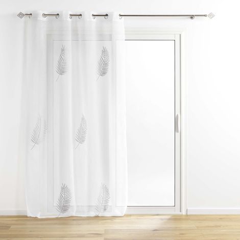 Homemaison – Voilage sablé 140 x 240 cm – Broderie métallisée argent – Tissu léger pour luminosité – Lavable en machine (1/4)