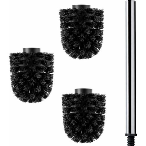 3 têtes de brosse WC de rechange noires Ø env. 8 cm + 1 poignée en acier inoxydable 41,5 cm - Brosse WC - Brosse WC - Brosse WC - Interchangeable - Design moderne - Haute qualité - Longue (1/5)