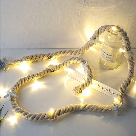 Guirlande Lumineuse à Piles Fil de Conque en Corde de Coton Imperméable 1,5 Pouce avec 15LED Blanc Chaud Lumières d'Ambiance Décoration de Noël Fête Mariage Jardin Patio Pelouse Fête (Beige) (1/5)
