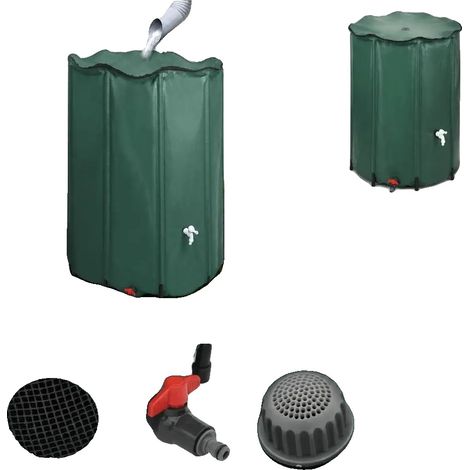 Baril de collecte d'eau de pluie, cadre en PVC, grande capacité 1350L, Vert (1/2)