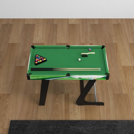 Table de billard pliante avec accessoires : 2 queues, 16 boules, triangle, craie, dimensions 104 x 55,5 x 68 cm (L x l x H), tapis vert (1/5)