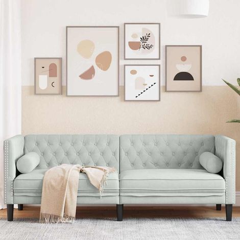 Chesterfield-Sofa mit Kissen Hellgrau 194 x 74.5 x 70.5 cm Samt vidaXL (1/5)