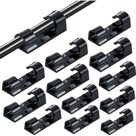 Confezione da 40 fermacavi, fascette e fermacorda, per montaggio a parete o su tavolo, stile elegante, nero. - AquaForge (1/5)