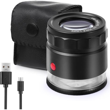 30X Magnifying Glass, USB Rechargeable, 8 Lights, Portable Eye Magnifier for Sewing, Watches, Jewelry, Coins, Stamps