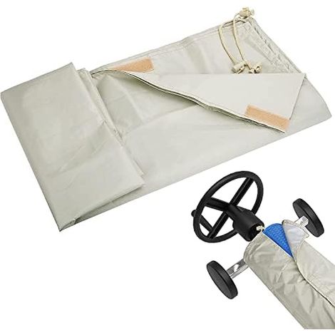 Couverture de Protection Piscine Extérieur, pour Bâche Solaire, 490X96CM,Cordon De Serrage Extérieur Intérieur,Housse Enrouleur Intérieur beige - (1/5)