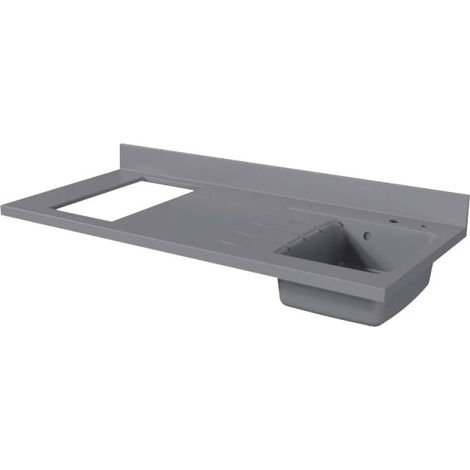 Cuisibane – Plan de travail monobloc en quartz 140 cm – Évier à droite – Crédence intégrée – Vidage automatique – Fabrication européenne (1/8)