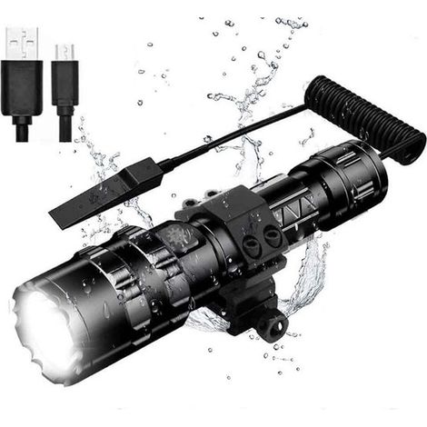 Lampe torche LED rechargeable, 1600 lumens, lampe torche tactique haute luminosité, 5 modes, interface USB (1/5)