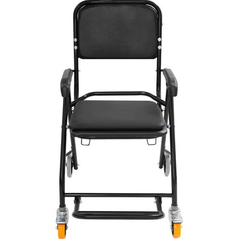 Sedia a rotelle/comodino per doccia, portata 150 kg, capacità del vaso 5 litri, spessore del cuscino 40 mm, peso lordo 12,3 kg, montaggio richiesto. (1/5)