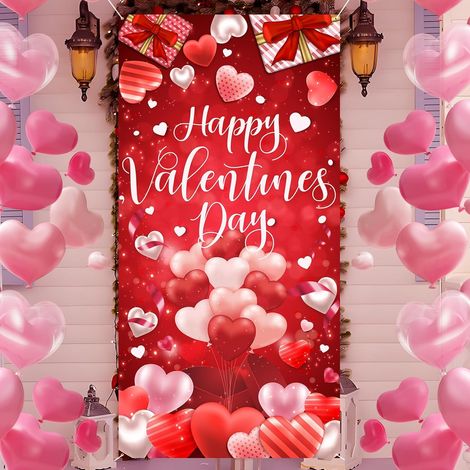 Décorations de porte pour la Saint-Valentin, bannière de porte décorative à suspendre pour la Saint-Valentin, rouge avec multicolore, 180 cm x 89,7 cm (1/5)
