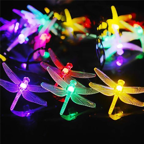 50 LED-Solar-Lichterkette mit Libellenmotiv, blinkende Libellen-Solar-Dekorationslampe für den Außenbereich mit 8 Lichtmodi, wasserdichte Beleuchtung für Garten, Terrasse, Weihnachten, mehrfarbig