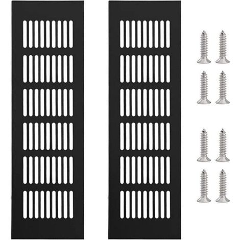 Set di 2 griglie di ventilazione rettangolari in lega di alluminio con 8 viti, nere, 250 x 80 mm -Crezuo