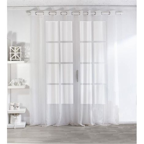 Voilage uni blanc 420x240cm – Tête à œillets – 100% polyester – Lavable à 30° – Ourlets finition haut et bas – Enjoy Home