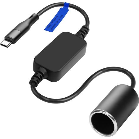Câble d'alimentation USB C mâle vers prise allume-cigare 12 V 18 W 0,3 m pour caméra embarquée, détecteur de radar, GPS et appareils électroniques (1/5)