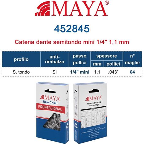 Catena Motosega 1/4" - 1,1 mm .043" - 64 maglie Prof. S.tondo con antirimbalzo 452845