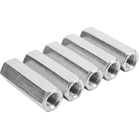 5 pièces écrous de raccordement hexagonaux M12x1.75 19 L60mm acier inox 304 argentés raccord pour tige filetée pour intérieur et extérieur (1/5)
