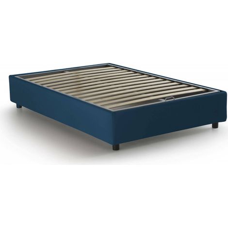 Talamo Italia Letto piazza e mezza Camilla, Letto contenitore con rivestimento in tessuto, 100% Made in Italy, Apertura laterale, adatto per materasso Cm 120x190, Blu, con imballo rinforzato