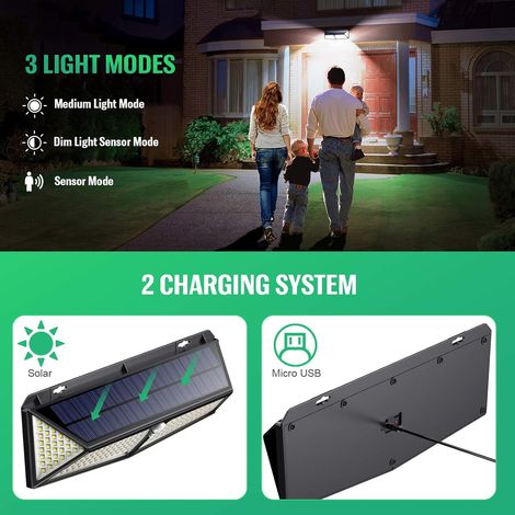 Lampe Solaire 430 LED【Puissante - 3500LM - 270° Angle】 Détecteur de mouvement éclairage Extérieur Spot sans Fil Sécurité étanche Lumière Solaire pour Jardin [Classe énergétique D] (1/4)
