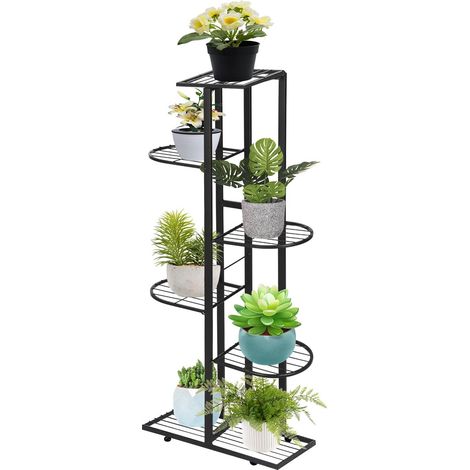 Trintion 6-Tier Vintage Metal Plant Stand, Indoor/Outdoor Flower Pot Stand with Rust-Resistant Coating, Space-Saving Decorative Plant Shelf for Home, Garden, or Balcony(Black) (1/5)