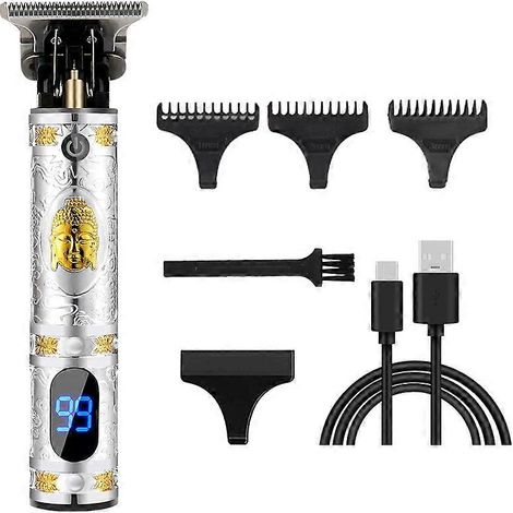 Tondeuse à cheveux professionnelle pour hommes, tondeuse à barbe électrique, affichage numérique, rechargeable par USB, sans fil, style Bouddha (1/5)