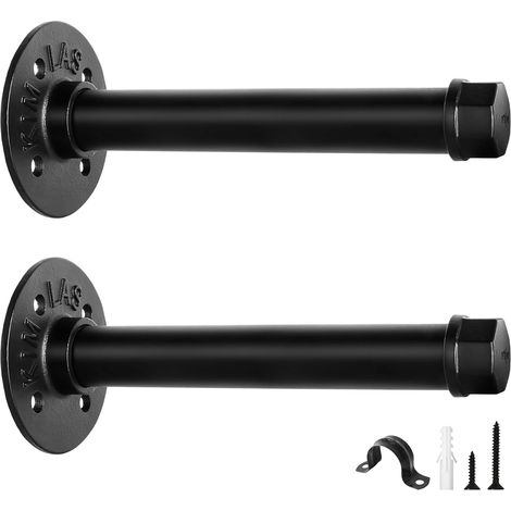 Lot de 2 Équerre Étagère Murale Tubulaires, Support Etagere, 50KG Charge, Support Étagère Murale, Portant a Vetement, Équerre Étagère Durable Noir 15 cm