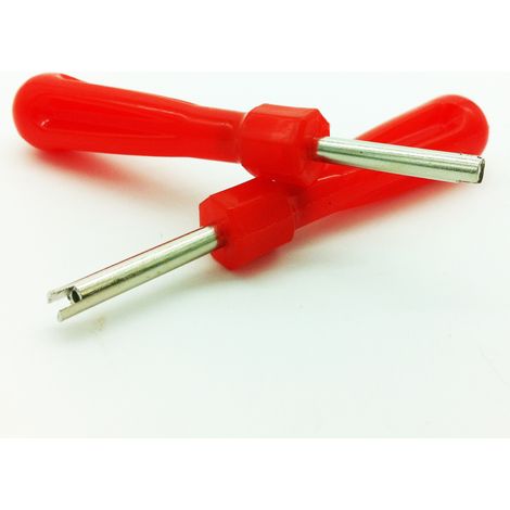 Clé à obus de valve (rouge, 9,5 cm de long), 2 clés à valve, clé à chambre à air, outil de réglage et de dégonflage. (1/5)