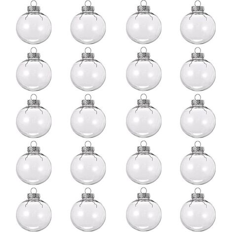 SABIR Lot de 20 boules de Noël en plastique transparent de 6 cm, rechargeables, à faire soi-même (1/5)