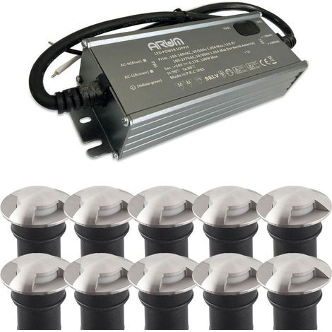 Arum Lighting – Lot de 10 spots encastrables sol 3W – IP67 étanche – 12V avec transformateur 50W – Température couleur 4000K – Acier inoxydable 304