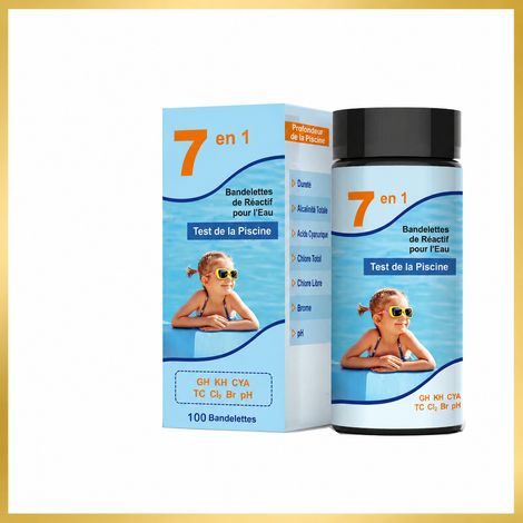Bandelettes de test d'eau 7 en 1 pour piscine et spa – 100 bandelettes par tube 100 70 g – Livraison gratuite (1/5)