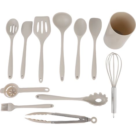Set Ustensiles Cuisine Silicone Résistant Chaleur – Spatule Écumoire Pince Cuillère Brosse Fouet Anti Adhésif Lave-Vaisselle, Kaki (1/5)
