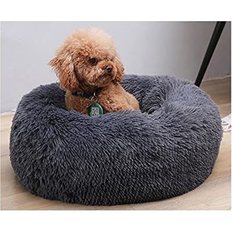 Tapis Couchant Chien Rond 100cm, Lit Moelleux pour Chats et Chiens, Coussin Anti-Dérapant Lavable en Machine, Nid Douillet avec Rebord, Taille L/XL, Idéal Poodle, Jouet Inclus (1/5)