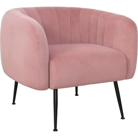 Home Heavenly® - Butaca terciopelo rosa TELMA, de diseño envolvente tela velvet y patas negras metálicas. Color: Rosa (1/5)