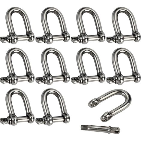 10 Pièces Manille en D Droite en Acier Inoxydable,M6 Métal Forme d'arc en D 304 Inox Acier D Anneau Manille, Connexion Rapide, pour Levage de Wirerope, Véhicule, Ancre de Bateau, Construction, Argent (1/5)