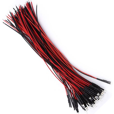 Lot de 50 diodes LED transparentes, pré-câblées, 9-12 V CC, 3, 5 et 10 mm, lumière blanche, rouge, bleue ou verte (1/5)