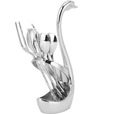 Service de table 7 pièces en alliage de zinc avec porte-savon en forme de cygne, 3 cuillères et 3 fourchettes, décoration intérieure (1/5)