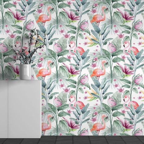 Papier peint panoramique Enfants - Motif Flamants roses - 130 cm x 81 cm (1/3)