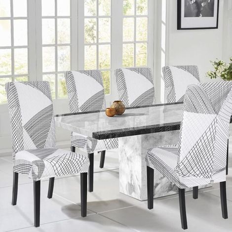 Housses de chaise élastiques, lot de 6, imprimées, extensibles, lavables et amovibles, pour cuisine, hôtel et restaurant. (1/4)