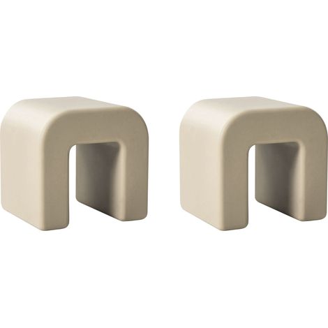 Set moderno di 2 tavolini-sgabelli in materiale sintetico multifunzionali resistenti alla ruggine e all'acqua, color sabbia beige Mozia (1/5)