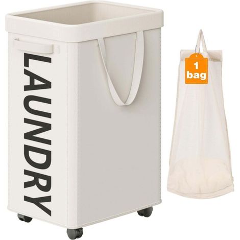 [NON UTILIZZATO] Cesto portabiancheria ultrasottile con ruote, facile da spostare, ideale per riporre i vestiti sporchi in bagno a casa.