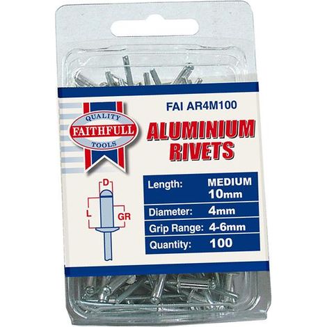Aluminium Rivets 4Mm X 10Mm Medium Pre-Pack Of 100