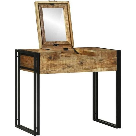 Table de Maquillage en Bois de Manguier Massif, Coiffeuse de Chambre à Coucher avec Rangement, Meuble de Toilette Style Moderne et Élégant (1/5)