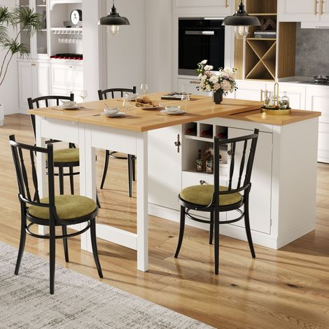 Table extensible design blanc avec fonction pivotante 360°, rangement intégré, longueur réglable de 120 à 180 cm, idéal pour salon, salle à manger et bureau à domicile, bar sur pied noir élégant et es (1/5)