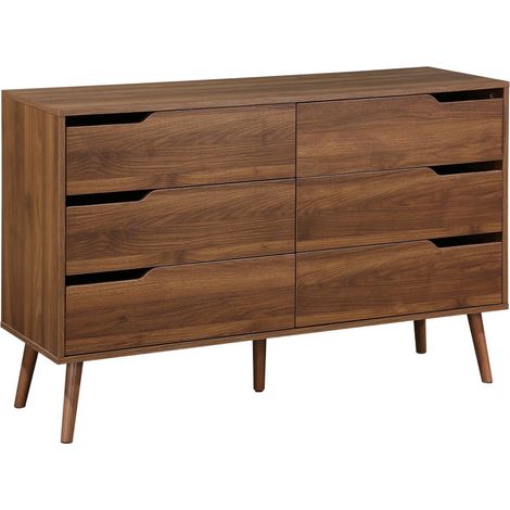 Commode décor bois de noyer. 6 tiroirs. pieds en pin massif
