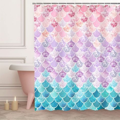 Rideau de Douche 3D écailles de sirène, Lilas, Violet, Rose, Bleu, océan, décoration Murale de Salle de Bain, Chambre à Coucher, Tapisserie et Toile de Fond pour Cabine Photo, 180 cm (1/5)