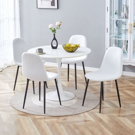 Lot de 4 chaises 44x52,5x87 cm en tissu bouclette blanc et noir